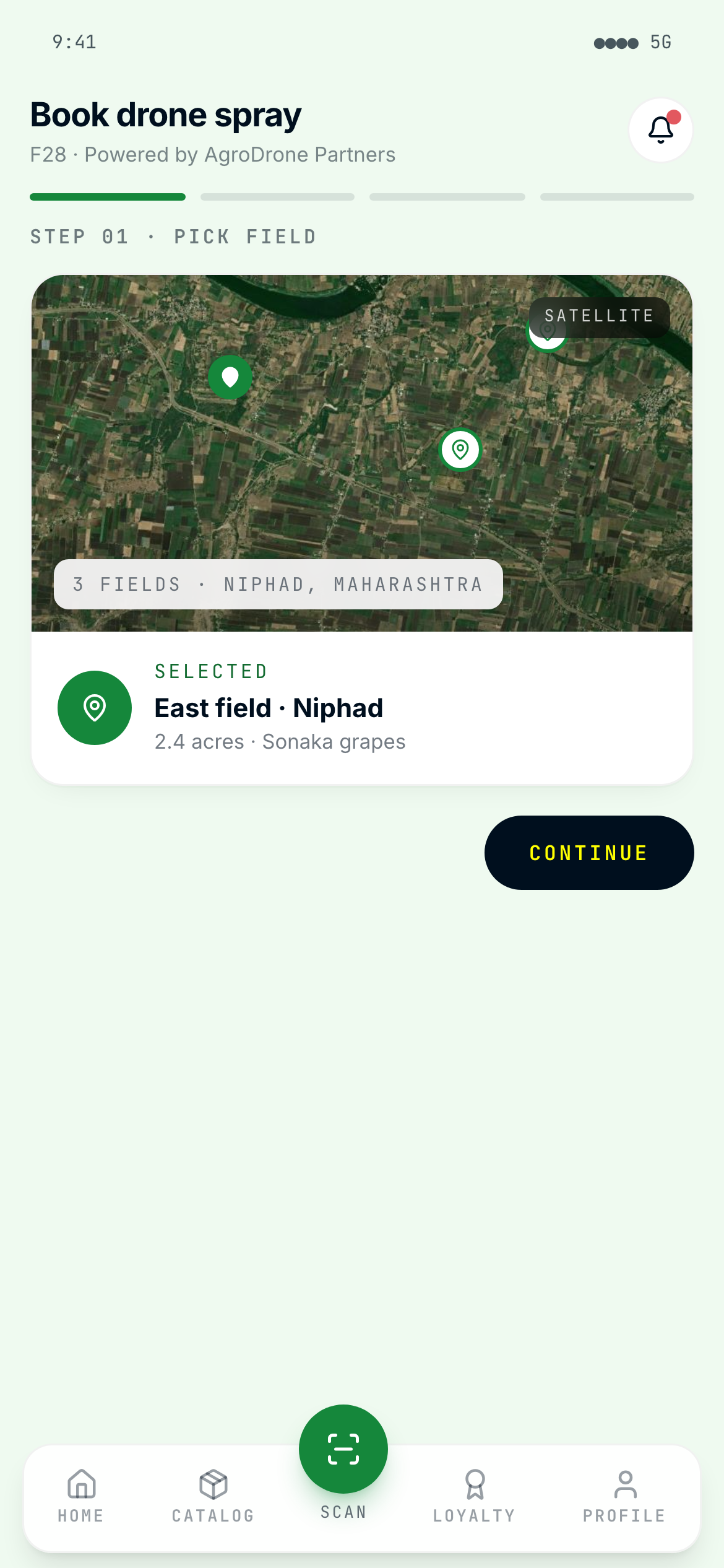 Pick field on satellite map