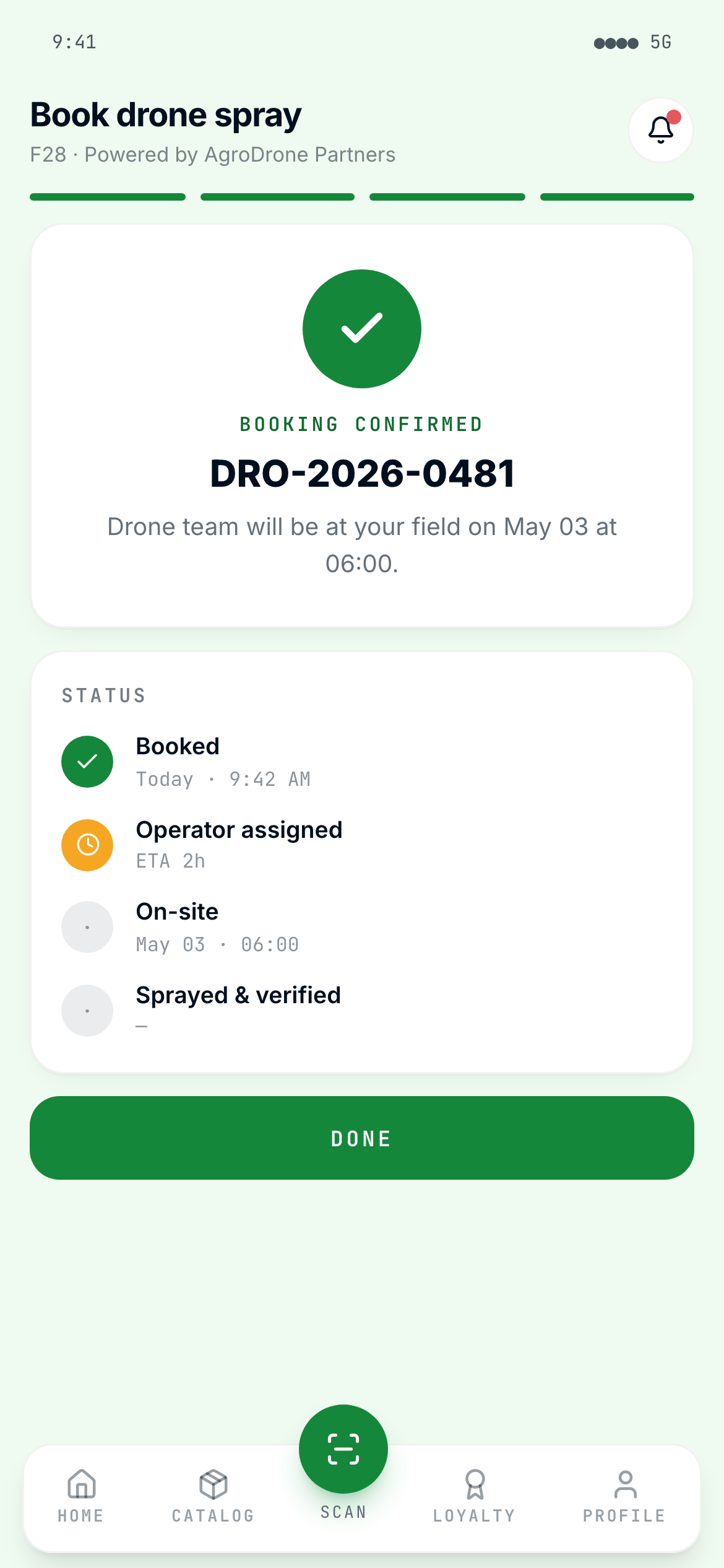 Booking confirmed and live status